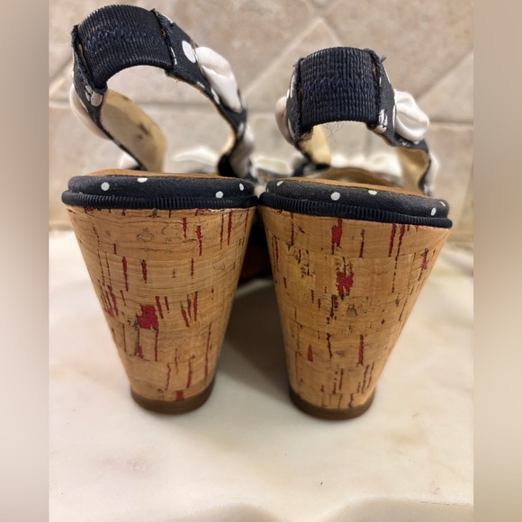 Sperry Polka Dot Bow Open Toe Cork Heel Wedge - Picture 9 of 16